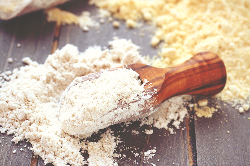 Gluten free chickpeas flour in wooden scoop